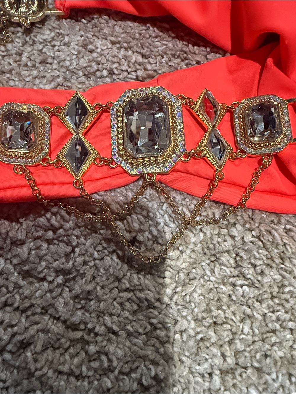 Beach Bunny Neon Coral Triangle Bikini with Gold Embellishments - Picture 9 of 12